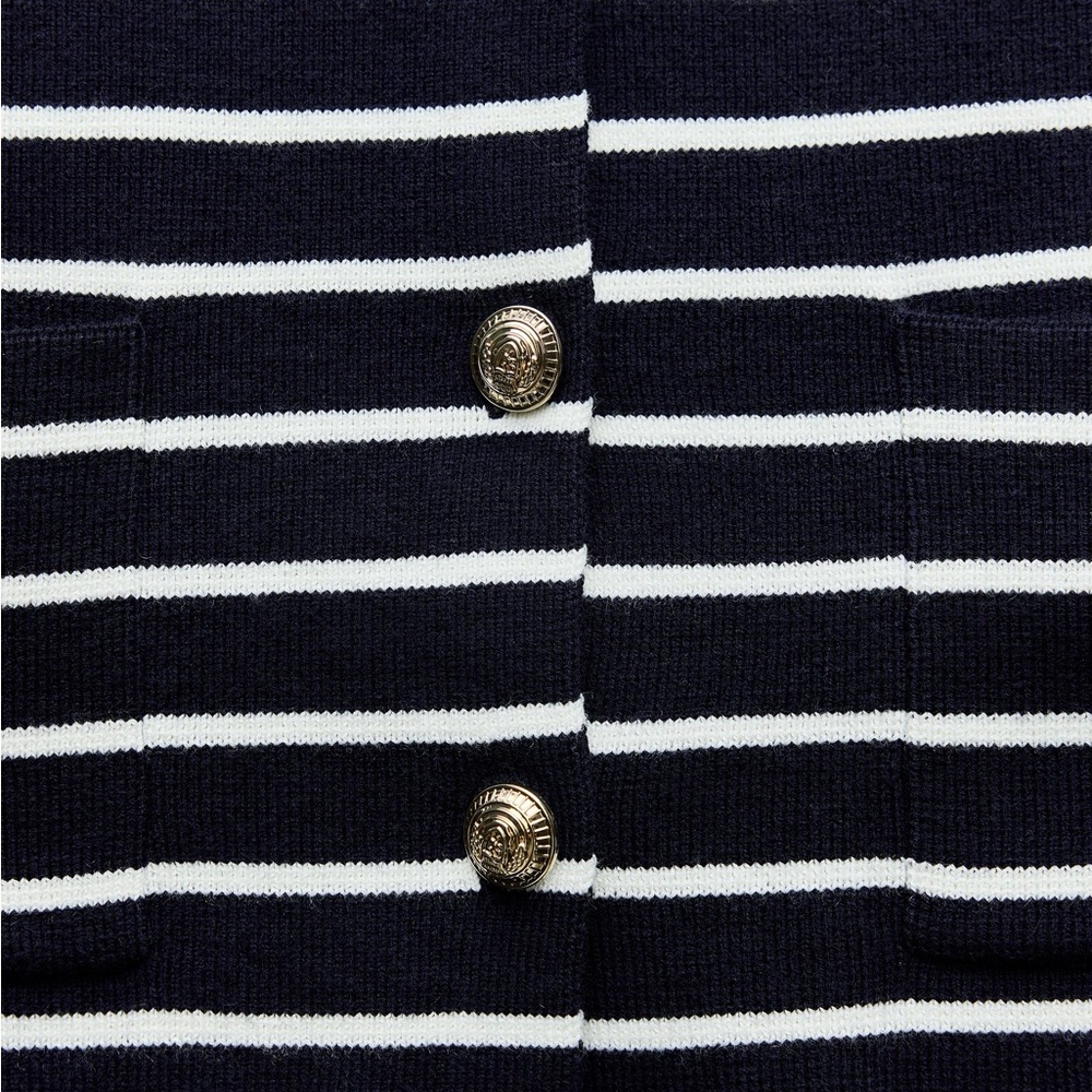 Zara Navy and White Striped Button Cardigan with matching skirt set - Picture 3 of 7
